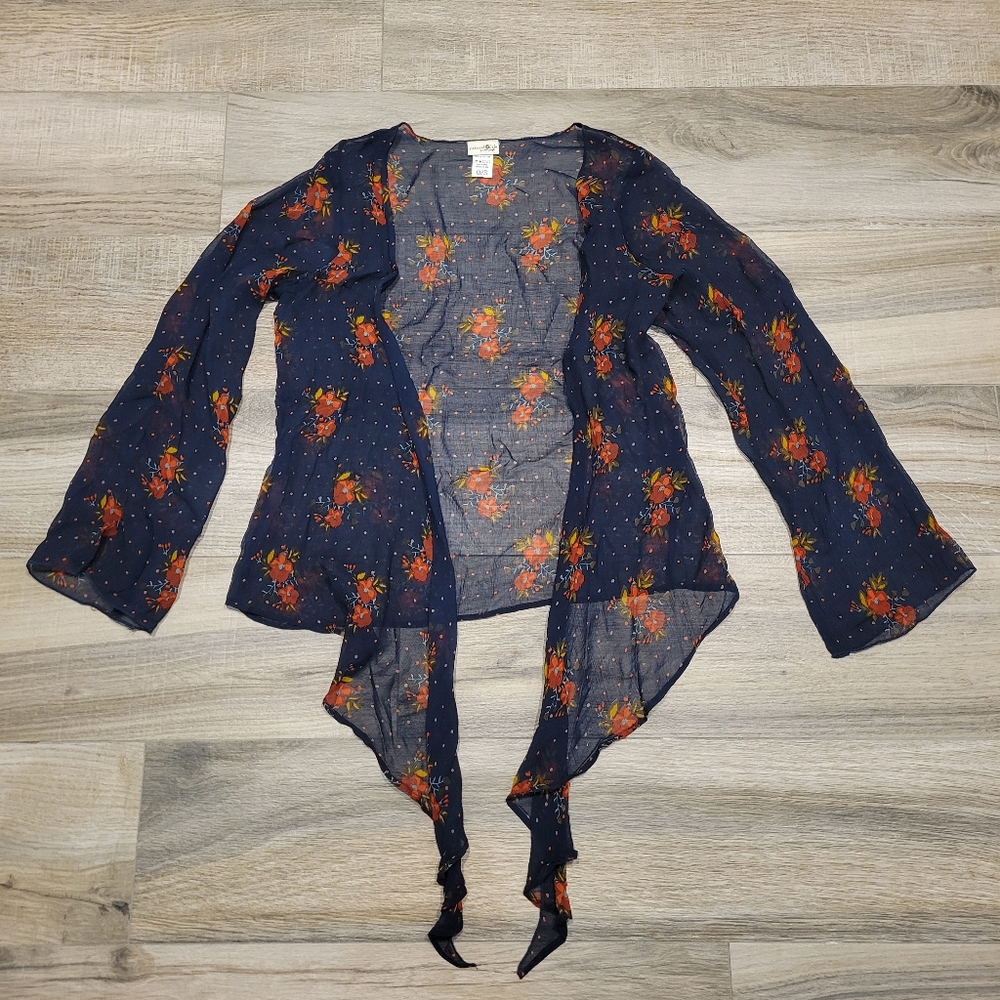Natural Life Floral Sheer Long Sleeve Open Cardigan Kimono Women's One Size